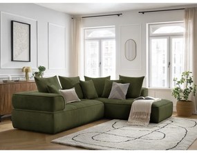 Зелен шенилов ъглов диван (десен ъгъл/L форма) Whesley – Bobochic Paris