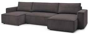 Кафяво-сив сгъваем ъглов диван от рипсено кадифе (U форма) Nihad – Bobochic Paris