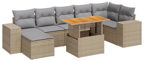 3327405 vidaXL Градински диван с възглавници, 8 части, бежов полиратан