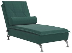 379452 vidaXL Масажна кушетка с болстер, тъмнозелена, кадифе