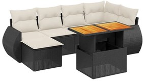 3272295 vidaXL Градински комплект диван с възглавници 7 части черен полиратан