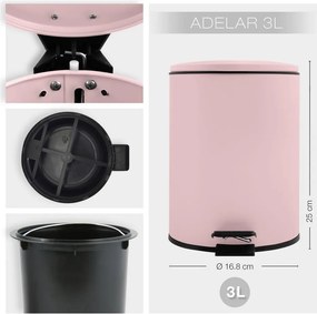 Розово стоманено кошче за боклук с педал 3 l Adelar – Spirella