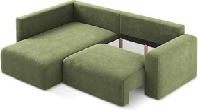 Зелен шенилов сгъваем/с място за съхранение ъглов диван (ляв ъгъл/L форма) Kona – Makamii