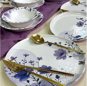 Комплект за хранене, 24 части, бял/лилав, керамика