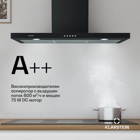 Klarstein Limelight, абсорбатор, 90 см, абсорбаторза стена, 600 m³ / h, черен