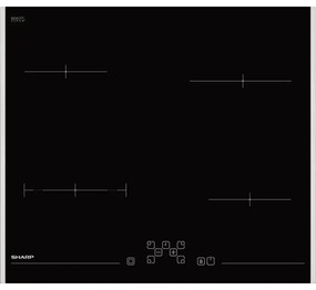 Керамичен плот за вграждане Sharp KH-6V08FT00, 5900W, 4 зони, 9 степени, Таймер, Черен