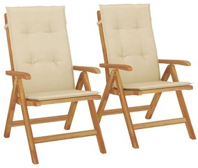 3196436 vidaXL Накланящи градински столове с възглавници 2 бр тик масив