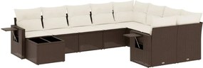 3253000 vidaXL Градински комплект диван с възглавници 10 части кафяв полиратан