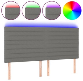3122587 vidaXL LED горна табла за легло, тъмносива, 200x5x118/128 см, плат