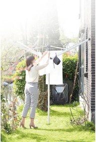 Външен простор Brabantia Lift-O-Matic 90300266, 40 м, Регулируема височина, Метален шиш за вкопаване, Калъф, Торба с щипки, Резистентен на корозия, Инокс