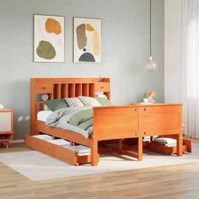 3308935 vidaXL Легло с етажерка за книги, без матрак, 140x190 см, бор масив