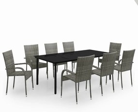 3099394 vidaXL Градински трапезен комплект, 9 части, сиво и черно