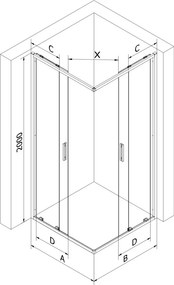Mexen Exo-S Duo квадратна плъзгаща се душ кабина 90 x 90 см, прозрачна, хром