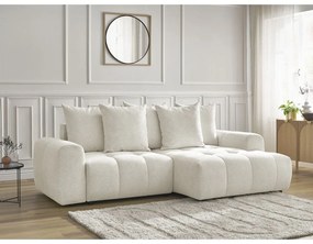 Бял шенилов сгъваем/с място за съхранение ъглов диван (десен ъгъл) Roxelane – Bobochic Paris
