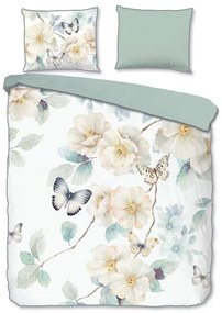 Бяло-зелено двойно удължено спално бельо от памучен сатен 200x220 cm Adiwanya – Descanso