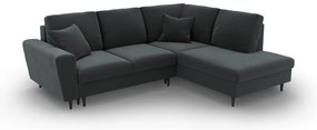 Тъмносив кадифен разтегателен ъглов диван с място за съхранение (десен ъгъл/L форма) Kyoto – Cosmopolitan Design