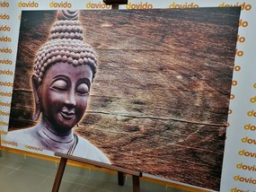 Картина на платно – Статуя на Буда на дървено фон