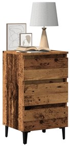 856424 vidaXL Нощно шкафче с метални крака, старо дърво, 40x35x69 см