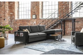 Тъмносиво кадифено ъглово канапе, десен ъгъл Lofty Lilly - Miuform