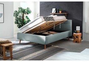 Светлосиньо двойно легло 140x200 cm тапицирано с място за съхранение с включена подматрачна рамка Lotte – Meise Möbel