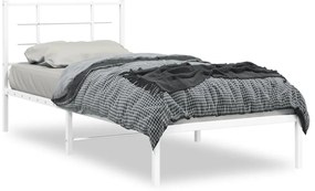 355602 vidaXL Метална рамка за легло с горна табла, бяла, 90x190 см