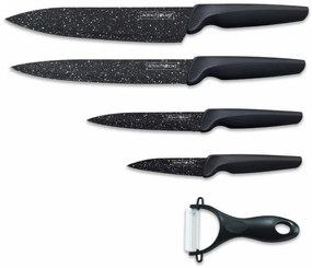 Комплект ножове в магнитна кутия Royalty Line RL-MB4, 5 части, Белачка, Мраморно покритие, Черен