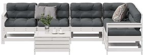 3250901 vidaXL Градински лаундж комплект 7 части с възглавници бял бор масив