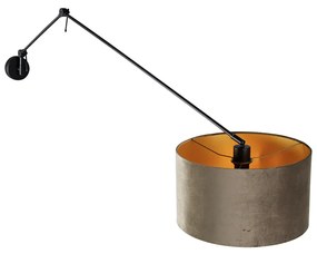 Стенна лампа черна с кафяв кадифен абажур 35 см регулируема - Blitz