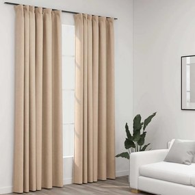 321214 vidaXL Затъмняващи завеси с куки имитация лен 2 бр бежови 140x245 см