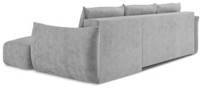Светлосив шенилов сгъваем ъглов диван (десен ъгъл) Leila – Makamii