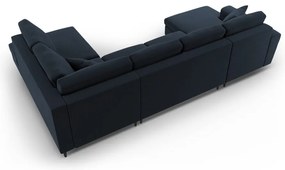 Тъмносин кадифен разтегателен ъглов диван с място за съхранение (десен ъгъл/U форма) Kyoto – Cosmopolitan Design