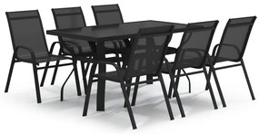 3095985 vidaXL Градински трапезен комплект, 7 части, черен
