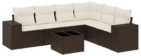 3254960 vidaXL Градински комплект с възглавници, 7 части, кафяв, полиратан