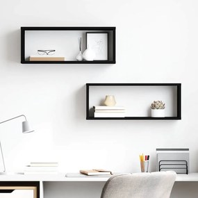807136 vidaXL Стенни кубични рафтове, 2 бр, черни, 60x15x23см инженерно дърво