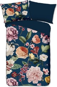 Тъмносиньо памучно спално бельо от сатен за единично легло 140x200 cm - Descanso