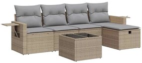 3325475 vidaXL Градински диван с възглавници, 6 части, бежов полиратан