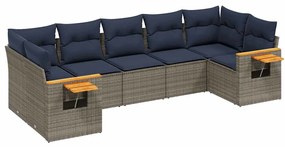 3227111 vidaXL Градински диван с възглавници, 7 части, полиратан, сив