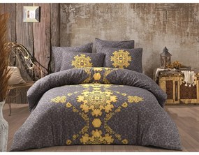 Жълто-сиво памучно спално бельо за двойно легло 200x200 cm Saltanat - Mijolnir