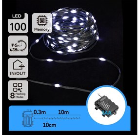 Aigostar LED външен коледен гирлянд 100 LED, 8 функции, 10,3 м, IP44, студена бя