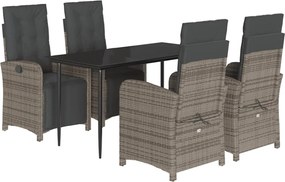 3212558 vidaXL Градински трапезен комплект 5 части с възглавници сив полиратан
