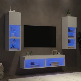 3216615 vidaXL ТВ стенни модули с LED, 6 части, бели, инженерно дърво