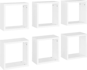 807000 vidaXL Стенни кубични рафтове, 6 бр, бели, 30x15x30 см