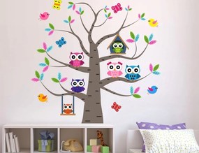 Очарователен стикер за детска стая Сови на дърво 100 x 100 cm