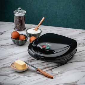 Уред  за сладки орехчета Rosberg R51442D, 800W, За 12 сладки, Незалепващи плочи, Черен