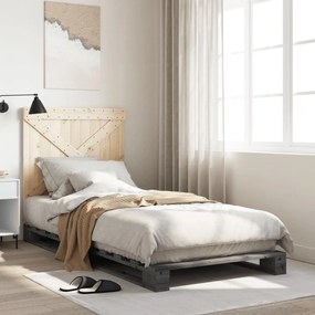 3281580 vidaXL Рамка за легло с табла, сива, 90x200 см, борово дърво масив