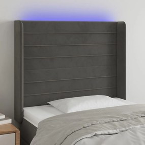 3124219 vidaXL LED горна табла за легло, тъмносива, 83x16x118/128 см, кадифе