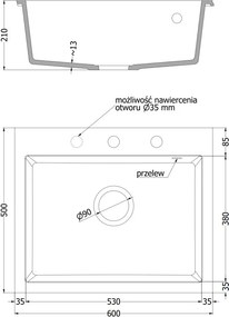 Mexen Elix гранитна мивка с 1 отделение 600 x 500 mm, бежова, златен сифон - 6525601005-69-G