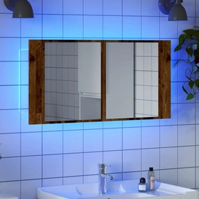 856284 vidaXL LED огледален шкаф, старо дърво, 90x12x45 см, инженерно дърво