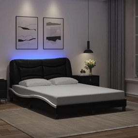 3213932 vidaXL Рамка за легло с LED без матрак Hvar черно-бяла 140x190 см