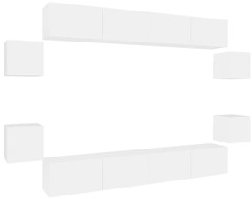 3114222 vidaXL Комплект ТВ шкафове от 8 части инженерно дърво Бял гланц